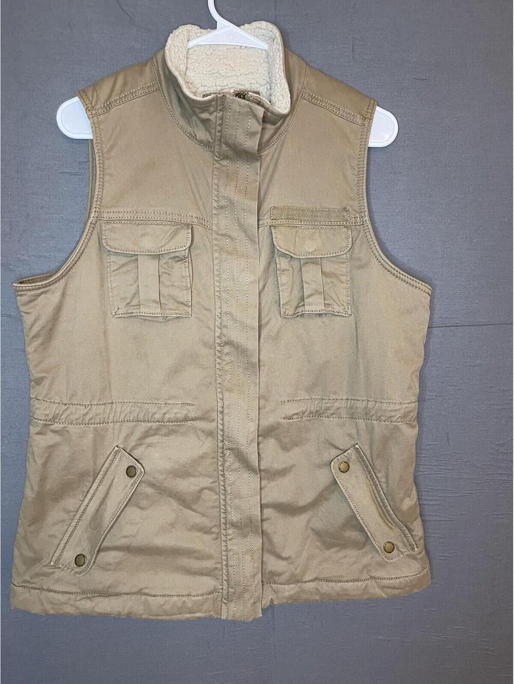 Sonoma Goods for Life Tan Utility Vest Sherpa Lined Cotton Stretch Women's L